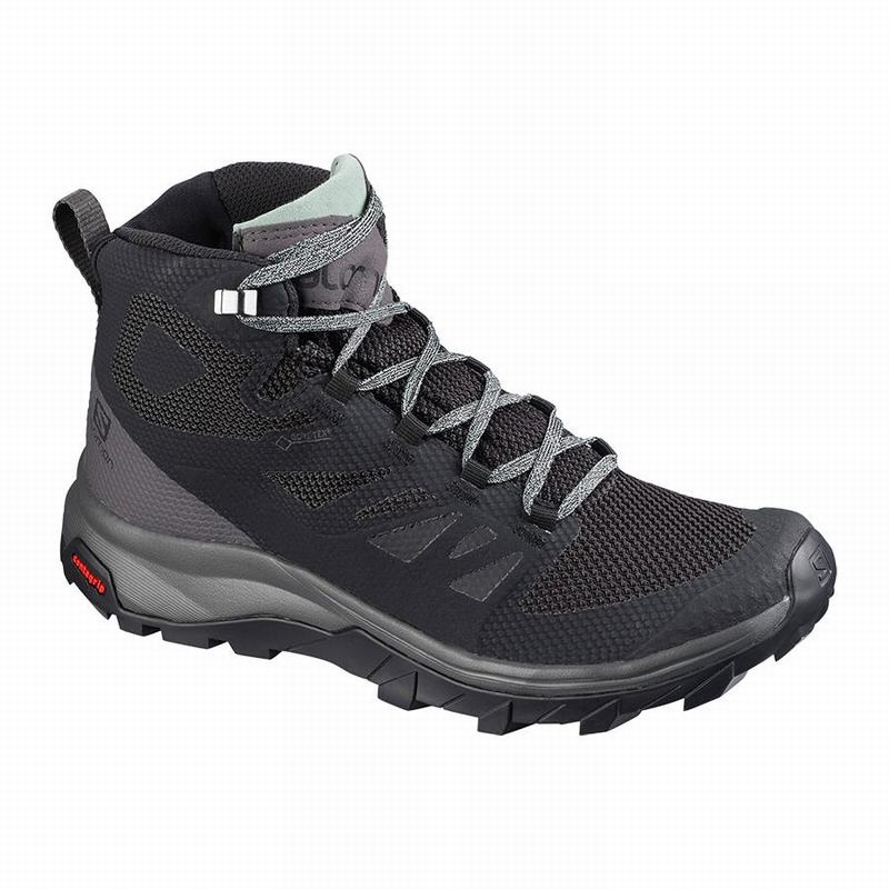 Salomon OUTLINE MID GORE-TEX Botas De Montaña Mujer - Negras / Verde - Colombia (42853-CQHL)